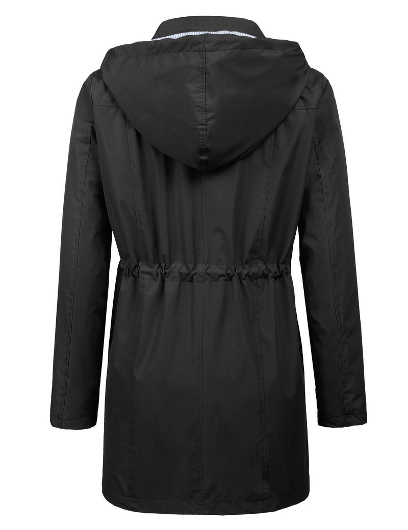 LOMON Women Rain Jacket Belted Adjustment Hooded Long Lightweight Packable Outerwear Waterproof Breathable Cotton Lined Raincoat Black M - Image 3